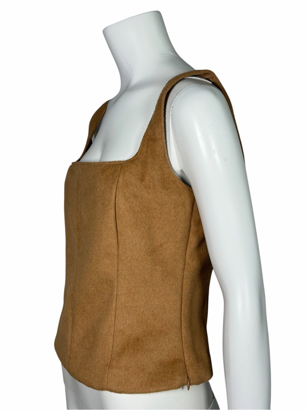NWOT Zara Camel Faux Suede Structured Tank Top Square Neck Minimalist Size M - Picture 5 of 8